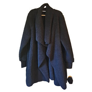 BumbleBella by Jill Martin Faux Fur Sherpa Cardigan Coat – Size L – Black Flawed